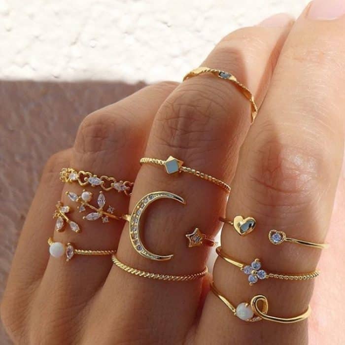 10 Stück/Set Mond Stern Blätter Herz Strass Knuckle Ring – Bild 1