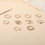 10 Stück/Set Mond Stern Blätter Herz Strass Knuckle Ring – Bild 4