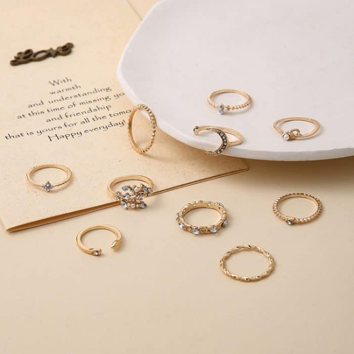 10 Stück/Set Mond Stern Blätter Herz Strass Knuckle Ring – Bild 5