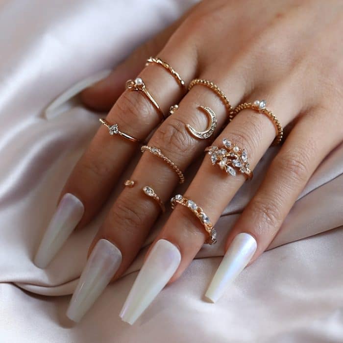 10 Stück/Set Mond Stern Blätter Herz Strass Knuckle Ring – Bild 6