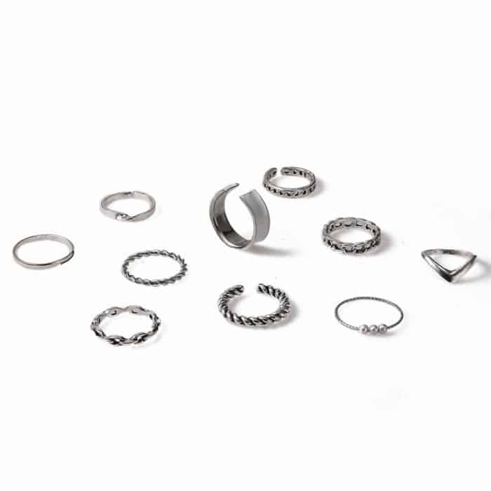 10 Stück/Set Multi-Metal Twisted Pearl Hollow Open Ring – Bild 3