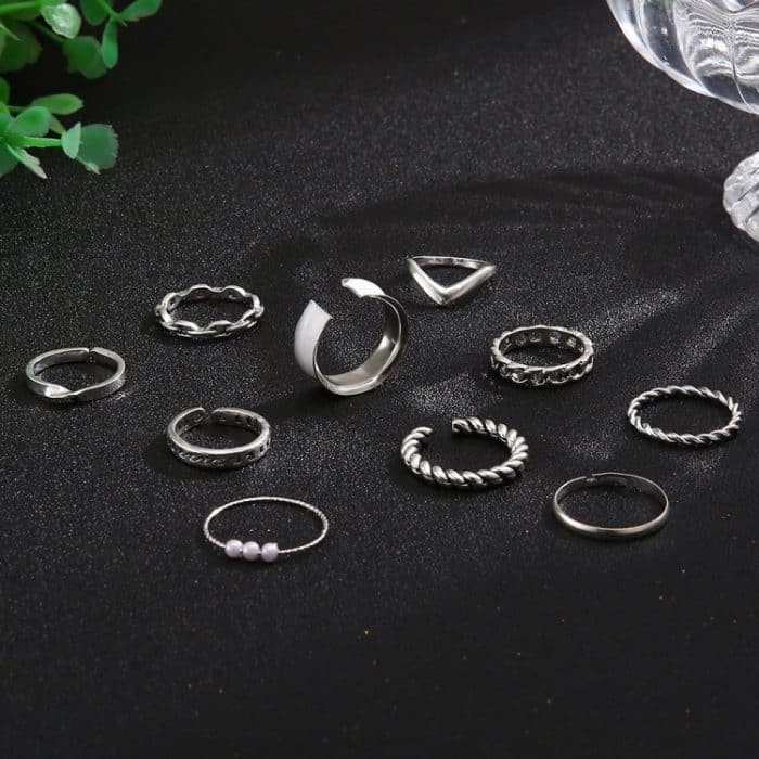 10 Stück/Set Multi-Metal Twisted Pearl Hollow Open Ring – Bild 6