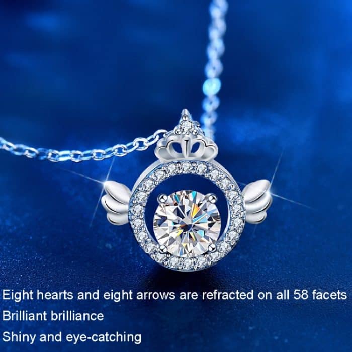 XMA017 Moissanit-Diamant-Halskette, 925er-Sterlingsilber, Kronen-Anhänger, Verschlusskette – Bild 2