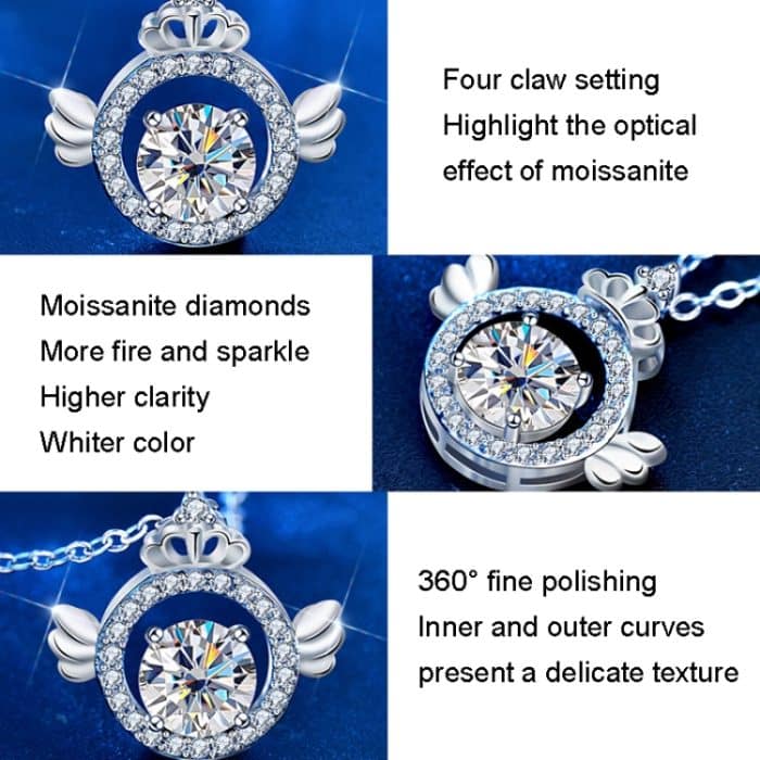 XMA017 Moissanit-Diamant-Halskette, 925er-Sterlingsilber, Kronen-Anhänger, Verschlusskette – Bild 5