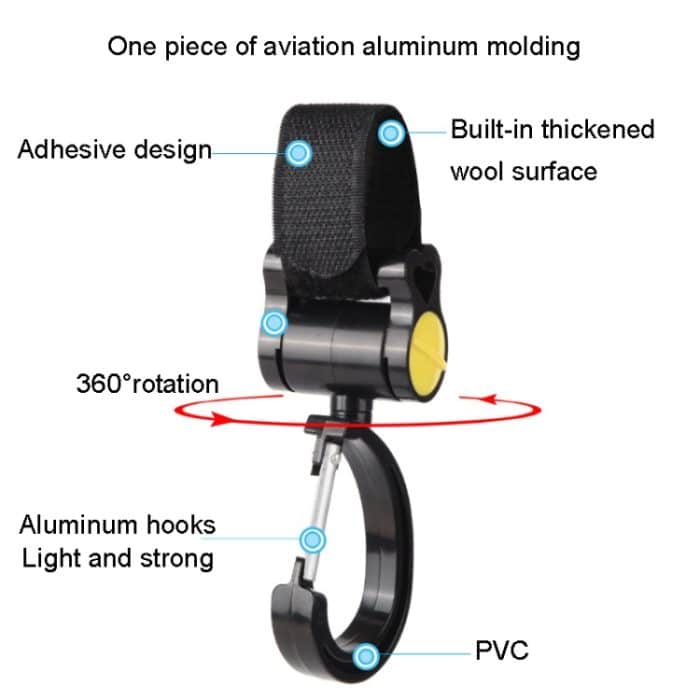 2 Stück Universal-Baby-Kinderwagen-Haken, Zubehör, 360-Grad-Klebehaken, Sticky Hooks(Pink), Sticky Hooks(Yellow), Sticky Hooks(Black) – Bild 3