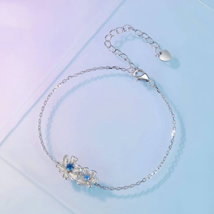 BSB138 Armband aus 925er-Sterlingsilber mit Zirkon und blauem Blümchenmuster – Bild 2