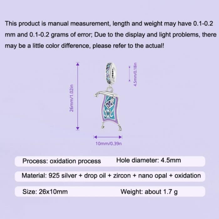 S925 Sterling Silber Blau Lila Zauberteppich DIY Anhänger Armband Zubehör Lose Perlen Schmuck – Bild 7