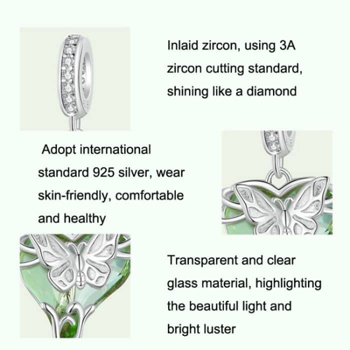 S925 Sterling Silber Grüner kleiner fliegender Schmetterling Anhänger DIY Armband Zubehör Schmetterling Perlen – Bild 3