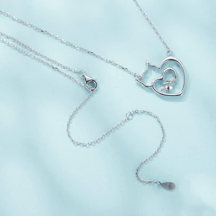 Halskette mit niedlicher Katze aus Sterlingsilber, S925-Zirkon, Schmuck – Bild 3
