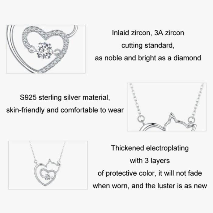 Halskette mit niedlicher Katze aus Sterlingsilber, S925-Zirkon, Schmuck – Bild 4