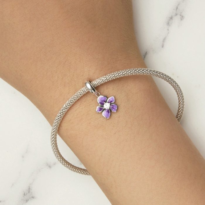 S925 Sterling Silber Lila Blumen Anhänger DIY Armband Zubehör Perlen – Bild 7
