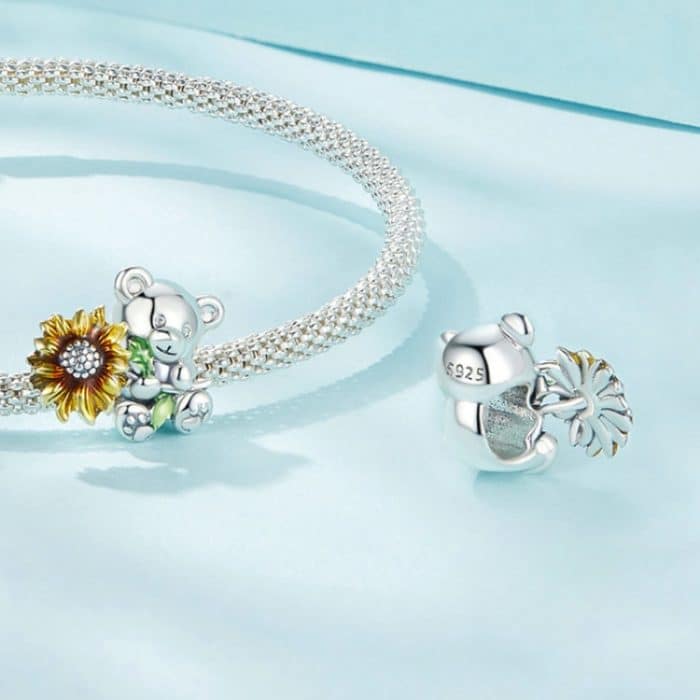 Niedliche Bären-Sonnenblumen-DIY-Perlen aus S925-Sterlingsilber, Armband-Zubehör – Bild 4