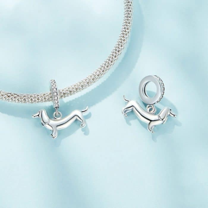 S925 Sterling Silber Niedlicher kleiner Dackel Anhänger DIY Perlenarmband Zubehör – Bild 4