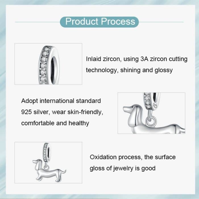S925 Sterling Silber Niedlicher kleiner Dackel Anhänger DIY Perlenarmband Zubehör – Bild 6