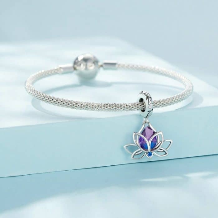 S925 Sterling Silber Lotus Anhänger Farbverlauf Wassertropfen Turmalin DIY Armband Perlen – Bild 3