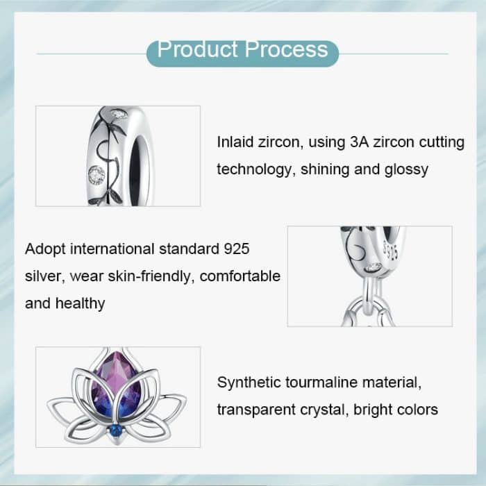 S925 Sterling Silber Lotus Anhänger Farbverlauf Wassertropfen Turmalin DIY Armband Perlen – Bild 6