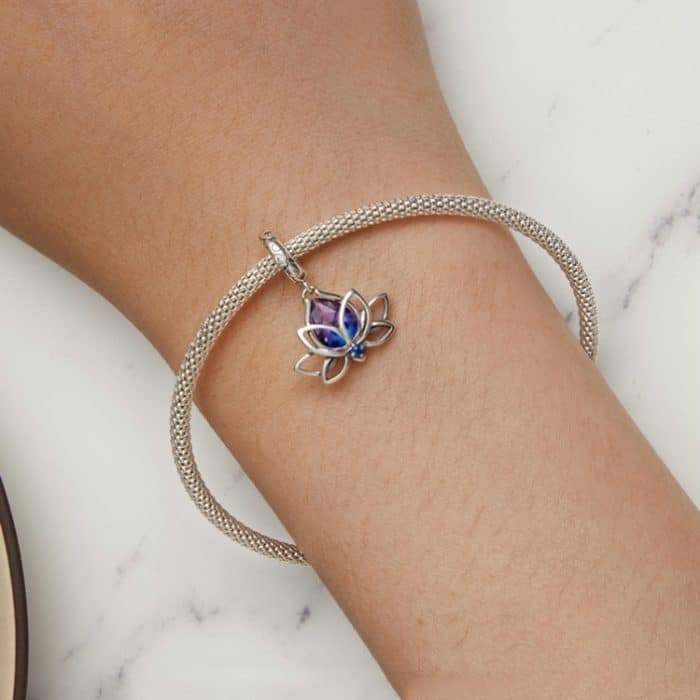 S925 Sterling Silber Lotus Anhänger Farbverlauf Wassertropfen Turmalin DIY Armband Perlen – Bild 7