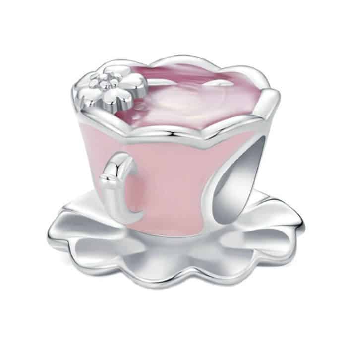 Rosa Blume Kaffeetasse DIY Perlen S925 Sterling Silber Armband Zubehör – Bild 1