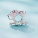 Rosa Blume Kaffeetasse DIY Perlen S925 Sterling Silber Armband Zubehör – Bild 2
