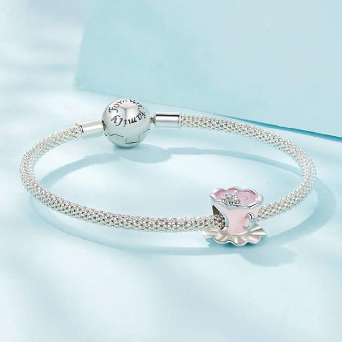 Rosa Blume Kaffeetasse DIY Perlen S925 Sterling Silber Armband Zubehör – Bild 3