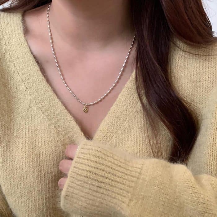 TBD0603780601A.jpg Liebesbrief, ovaler Anhänger, Reiskorn-Halskette, Schlüsselbeinkette – Bild 1