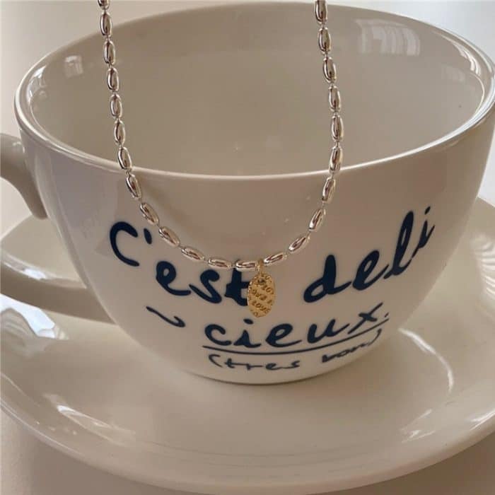 Liebesbrief, ovaler Anhänger, Reiskorn-Halskette, Schlüsselbeinkette – Bild 4