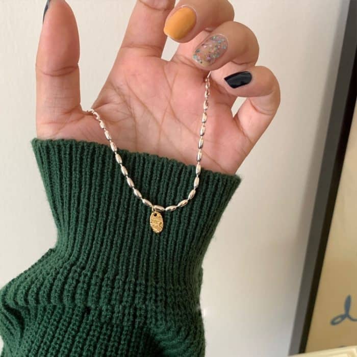 Liebesbrief, ovaler Anhänger, Reiskorn-Halskette, Schlüsselbeinkette – Bild 5