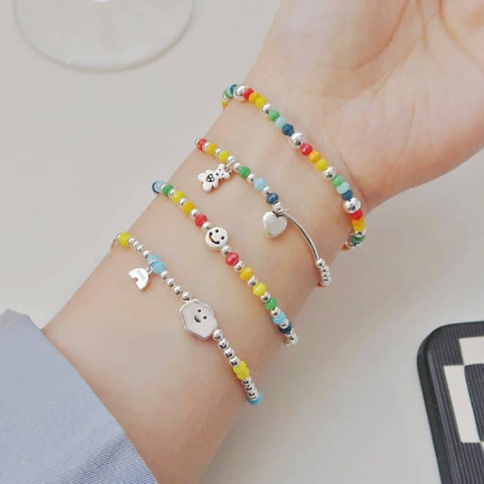 925 versilbertes Regenbogen-Lächeln-Perlenarmband Damenschmuck – Bild 2