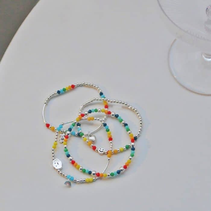 925 versilbertes Regenbogen-Lächeln-Perlenarmband Damenschmuck – Bild 3