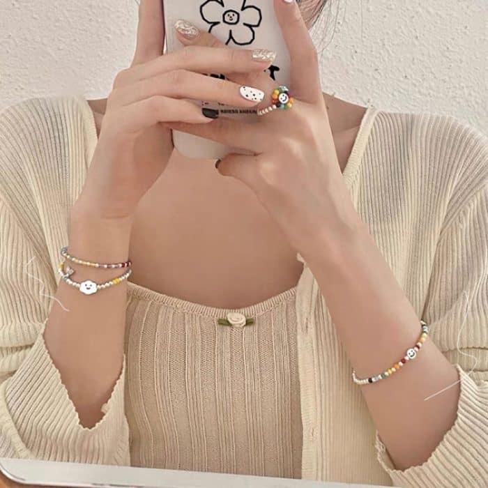 925 versilbertes Regenbogen-Lächeln-Perlenarmband Damenschmuck – Bild 4