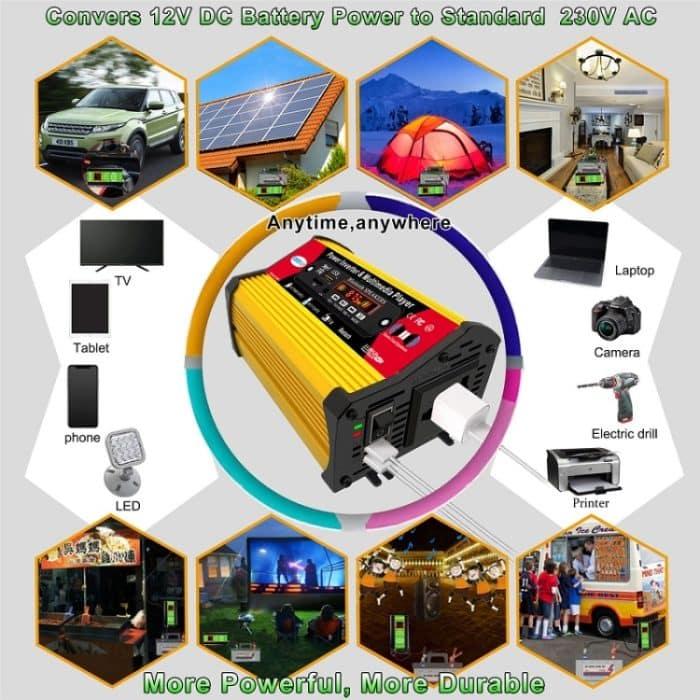 SOLIKE TECH 300W Wechselrichter mit Bluetooth MP3/FM Multimedia Player, 12V to 110V, 12V to 220V – Bild 9