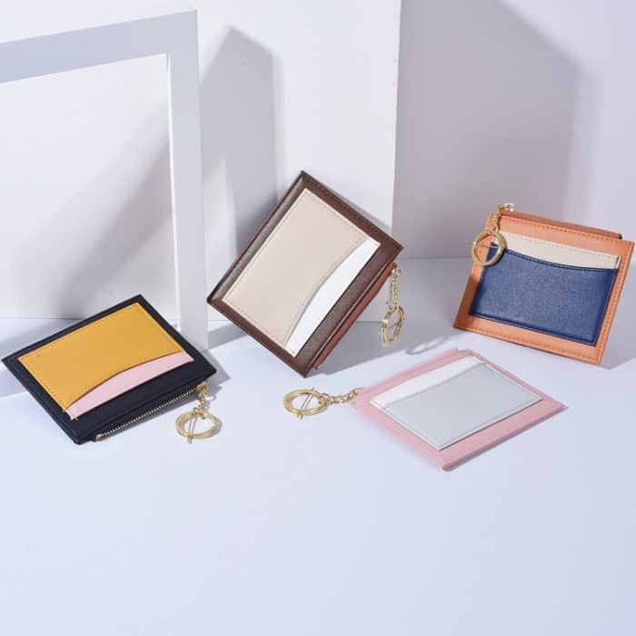 Kleine Damen-Geldbörse aus PU-Leder, kurz, ultradünn, mit Farbkontrast und Spleißkartenhalter, Contrast Black, Contrast Orange, Contrast Brown, Contrast Pink – Bild 7