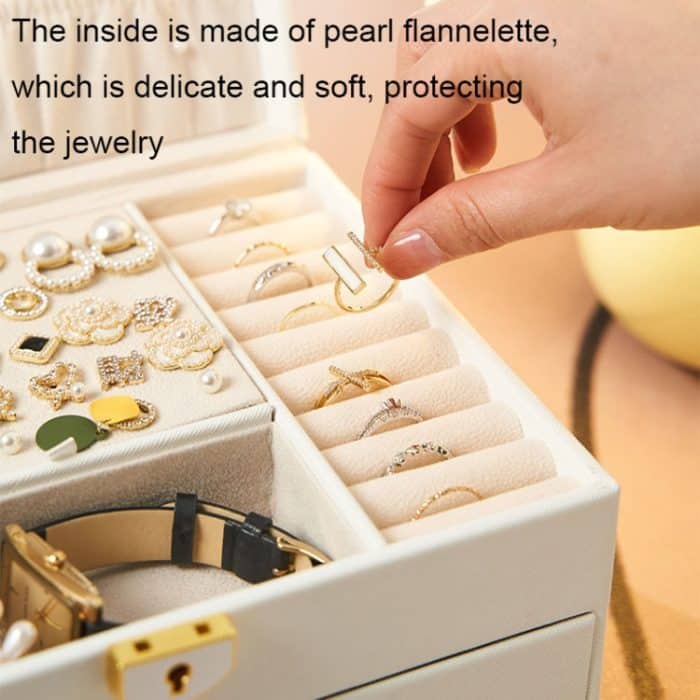 Diamantmuster PU-Leder Dreischichtige Schubladen-Schmuckschatulle Halskette Ring Schmuck Aufbewahrungsbox – Bild 6