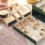 Diamantmuster PU-Leder Dreischichtige Schubladen-Schmuckschatulle Halskette Ring Schmuck Aufbewahrungsbox – Bild 7