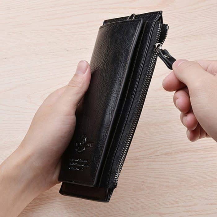 DEABOLAR Herren Lange Geldbörse Retro PU Weiches Leder Handschlaufe Clutch Handytasche – Bild 5