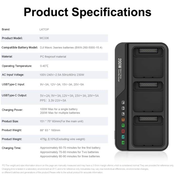 Für DJI Mavic 3 Series LKTOP 200W 3-Kanal-Akkuladegerät, US Plug, EU Plug – Bild 11