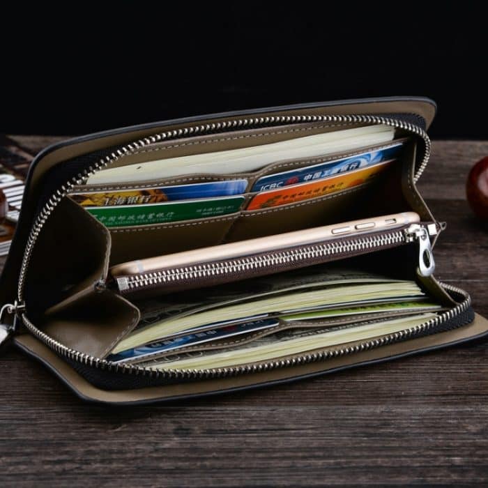 DEABOLAR Lange Geldbörse aus Saffiano-Leder mit großem Fassungsvermögen und mehreren Fächern und Reißverschluss-Clutch – Bild 7