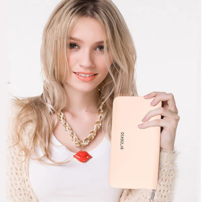 DEABOLAR Lange Geldbörse aus Saffiano-Leder mit großem Fassungsvermögen und mehreren Fächern und Reißverschluss-Clutch – Bild 8