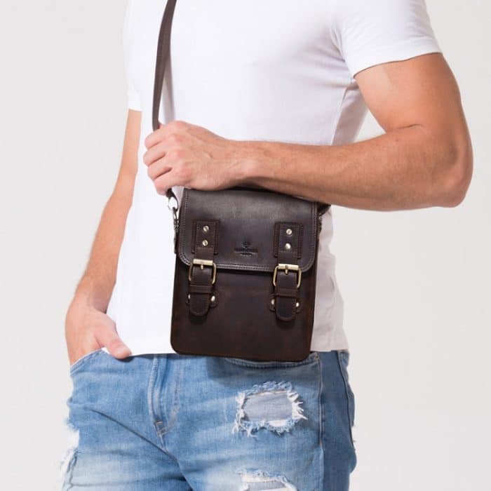 HUMERPAUL Leder Umhängetasche Herren Leder Rucksack Umhängetasche, MH601 (Brown) – Bild 8