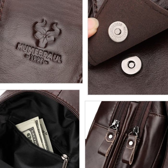 HUMERPAUL Herren Umhängetasche Leder Mesengers Diligent Brusttasche, MH623 (Red Brown), MH623 (Yellow Brown), MH623 (Dark Brown) – Bild 3