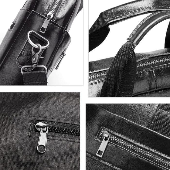 HUMERPAUL Herren Leder Meter Bag Retro Messenger Bag Handtasche Schultertasche, MH509 (Black), MH509 (Brown) – Bild 3