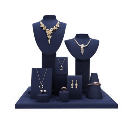 Schmuck-Display-Requisiten, blauer Mikrofaser-Fenster-Halsketten-Ohrring-Ständer