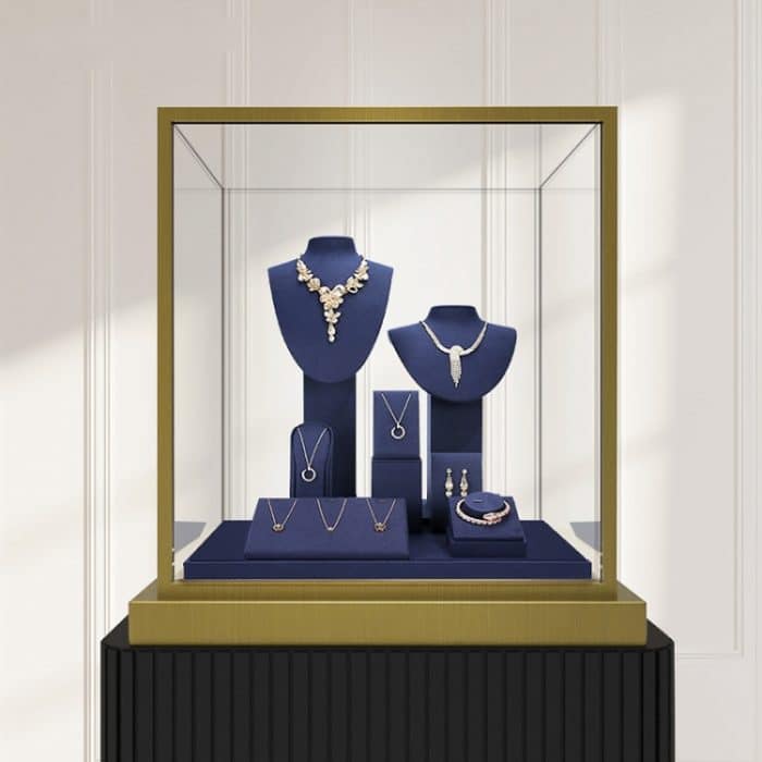 Schmuck-Display-Requisiten, blauer Mikrofaser-Fenster-Halsketten-Ohrring-Ständer – Bild 6