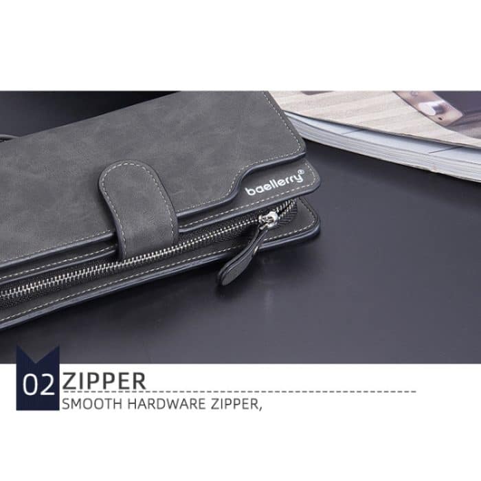 Baellerry Vintage-Geldbörse aus mattem Leder mit mehreren Kartenfächern für Herren, Clutch mit Reißverschluss und Schnalle – Bild 6