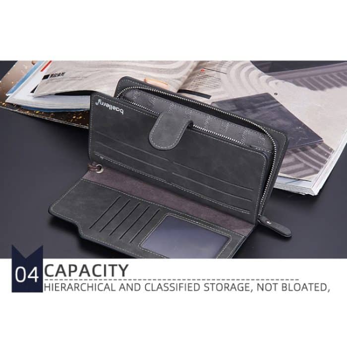 Baellerry Vintage-Geldbörse aus mattem Leder mit mehreren Kartenfächern für Herren, Clutch mit Reißverschluss und Schnalle – Bild 8