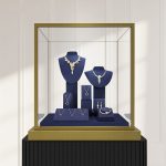 Schmuck-Display-Requisiten, blauer Mikrofaser-Fenster-Halsketten-Ohrring-Ständer – Bild 7