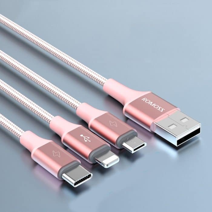 TBD0603930302B.jpg ROMOSS CB25 3-in-1 3,5 A 8-poliges + Micro-USB + Typ-C/USB-C-Kabel – Bild 1