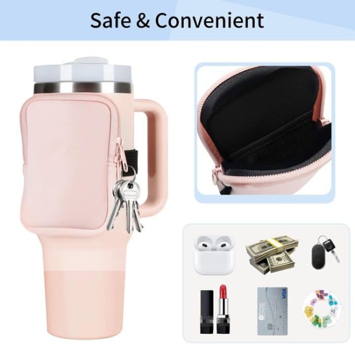 Seitliche Aufbewahrungstaschen für Wasserbecher mit Reißverschluss, passend für 40-Unzen-Becher, Single Pocket – Bild 4