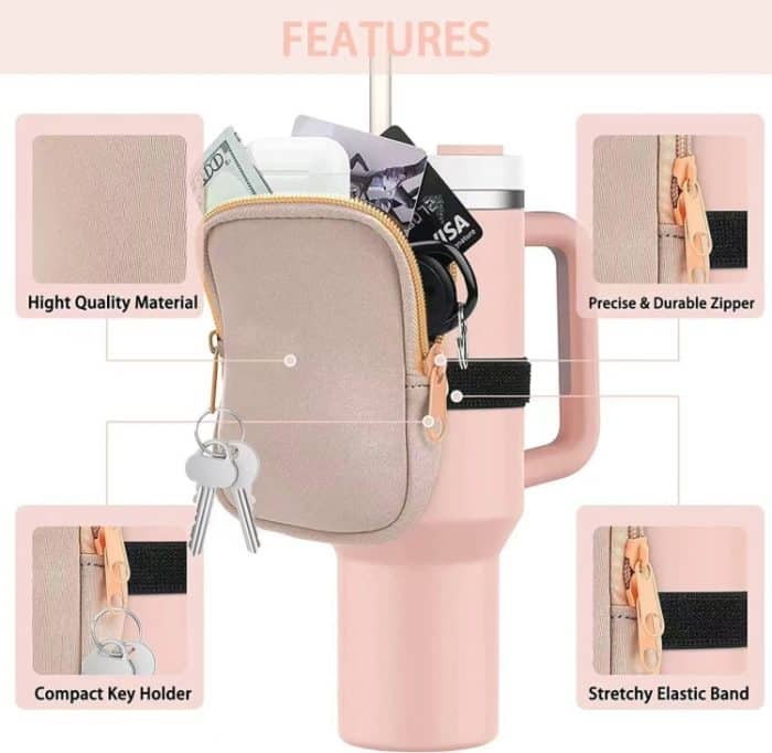 Seitliche Aufbewahrungstaschen für Wasserbecher mit Reißverschluss, passend für 40-Unzen-Becher, Single Pocket – Bild 6