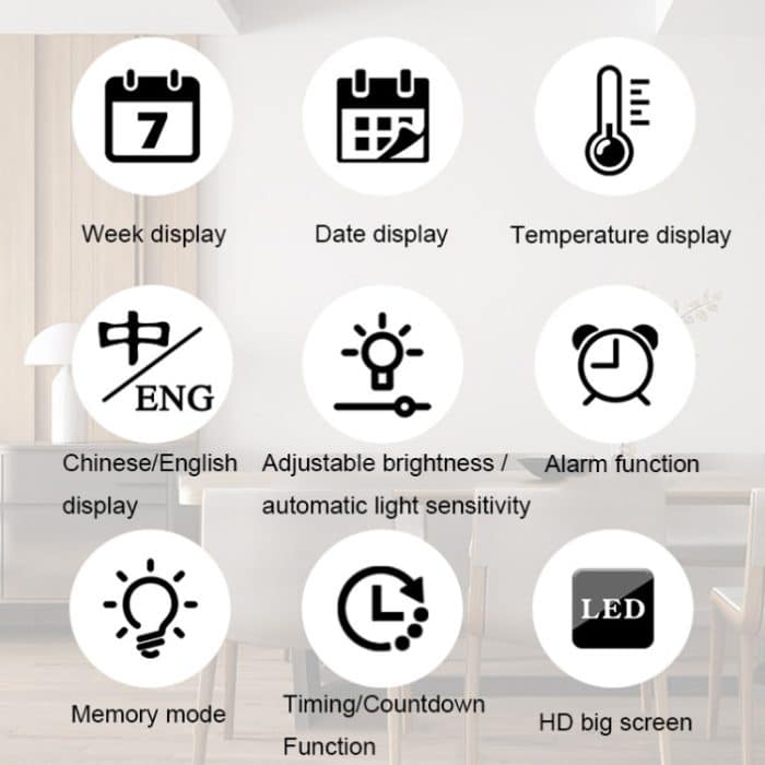 6633 LED-Bildschirm, digitale Anzeige, Timing, Desktop-Wecker, Wohnzimmer-Hängeuhr, 6633 Blue White Green, 6633 White Light, 6633 Blue Light, 6633 Orange Light, 6633 Green Ligh – Bild 7